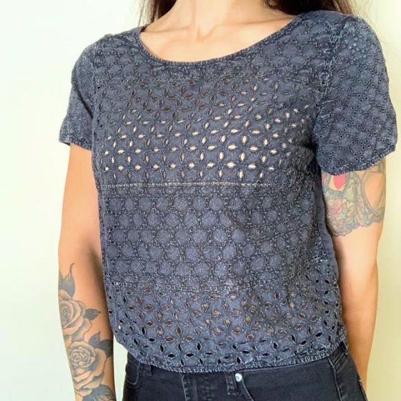 American Eagle Outfitters Tops - American Eagle Gray Eyelet Crop Top
